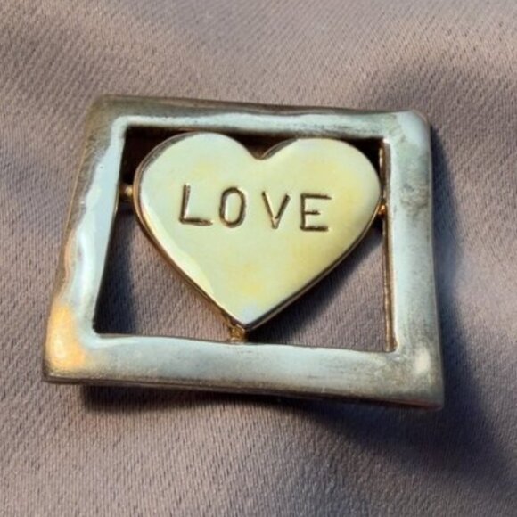 Jewelry - Love Heart Brooch Two Tone Enamel Convertible Pendant Vintage 1.5”